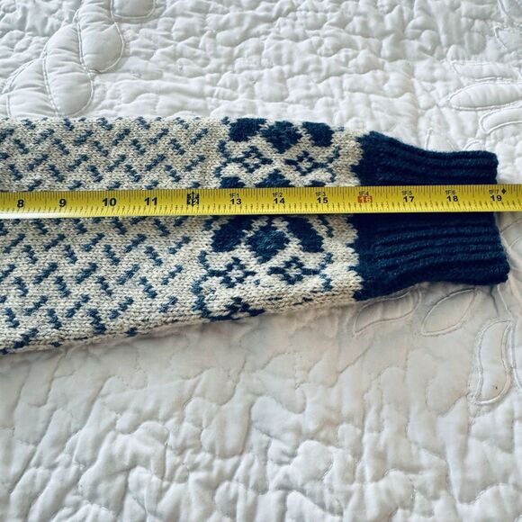 Norwegian 1980's Norway Wool Ladies Sweater Med Blue Cream Hand Knit Cardigan - Picture 5 of 8